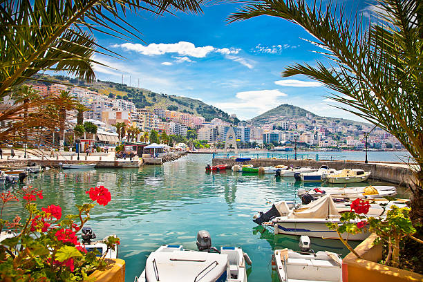Saranda's port at ionian sea. Albania. Saranda's city port at ionian sea. Albania. albania stock pictures, royalty-free photos & images