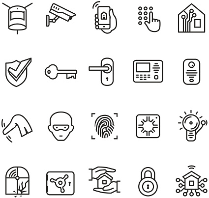 Smart house security system icons collection.