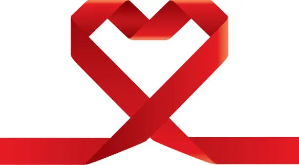 Vector illustration of Red heart ribbon
