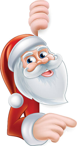 ilustraciones, imágenes clip art, dibujos animados e iconos de stock de santa de historieta señalando - santa claus christmas pointing frame