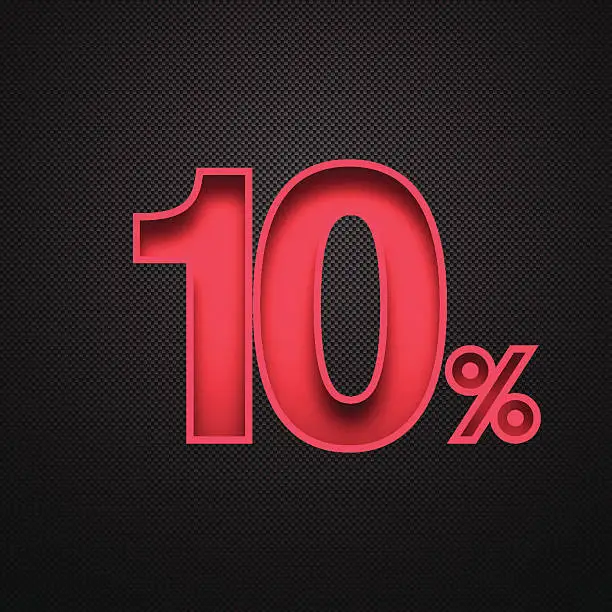 Vector illustration of Ten Percent Design (10%). Red number on Carbon Fiber Background