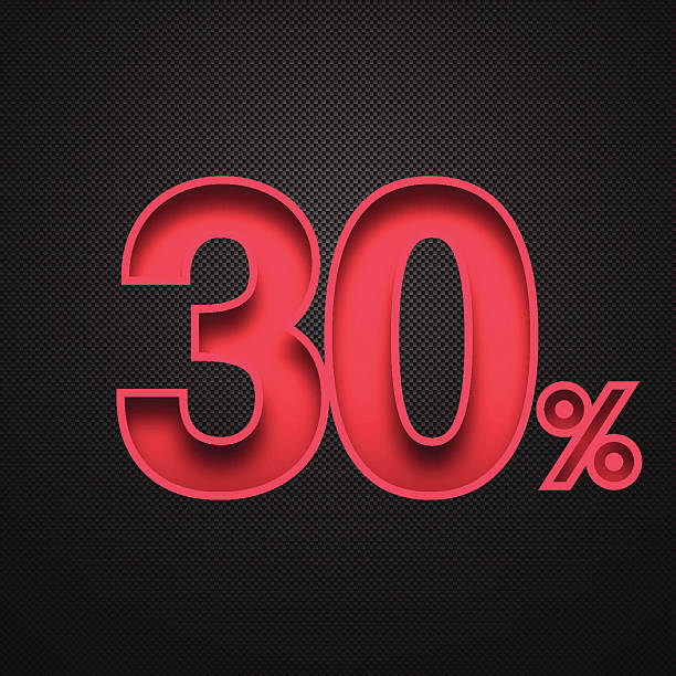istock Thirty Percent Design (30%). Red number on Carbon Fiber Background 529370997