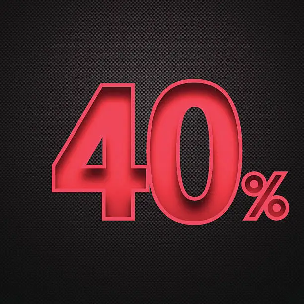 Vector illustration of Forty Percent Design (40%). Red number on Carbon Fiber Background