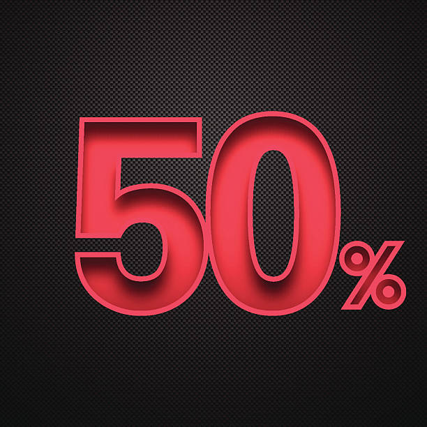 istock Fifty Percent Design (50%). Red number on Carbon Fiber Background 529371029
