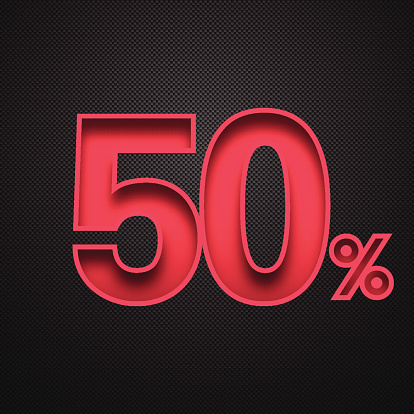 Fifty percent off. Discount 50%. 