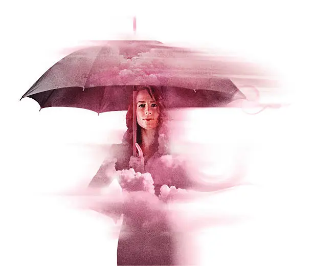 Vector illustration of Woman Umbrella, Wind and Clouds