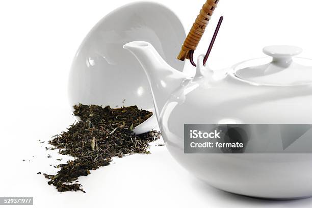 Teaware White In White And Some Loose Tea Stock Photo - Download Image Now - Chinese Herbal Medicine, Cultures, Dried Tea Leaves