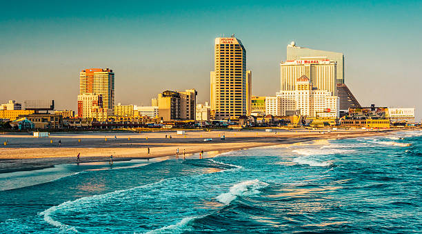 The skyline and Atlantic Ocean in Atlantic City, New Jersey. stock photo