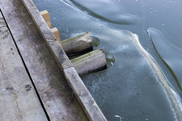 istock wooden jetty in frozen water 529372115
