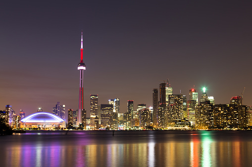 The Toronto Skyline at night from Lake Ontario