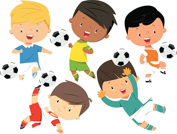illustrations, cliparts, dessins animés et icônes de enfants jouant au football - fitness goal