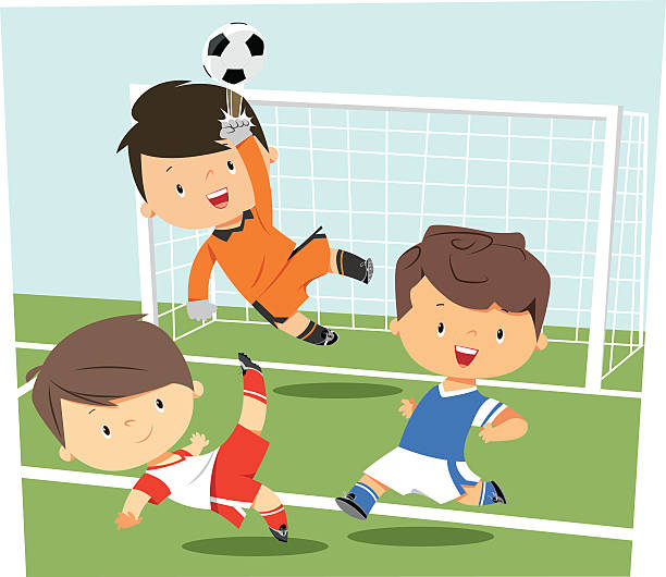 fußball spielende kinder - jugendfußball stock-grafiken, -clipart, -cartoons und -symbole