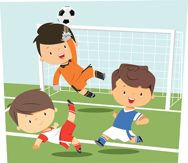 illustrazioni stock, clip art, cartoni animati e icone di tendenza di bambini che giocano a calcio - bambini calcio