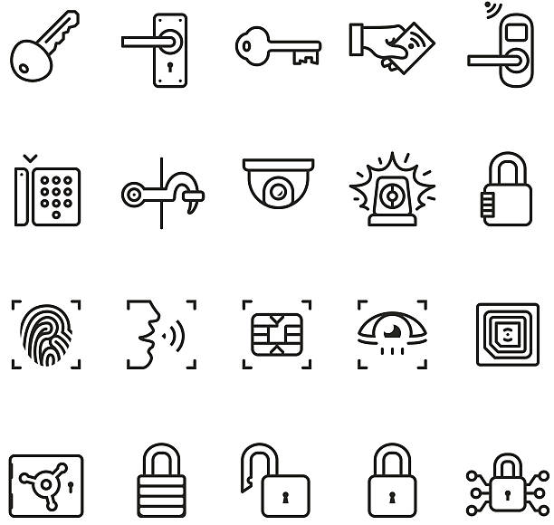 illustrations, cliparts, dessins animés et icônes de système de contrôle de l'accès et icônes-unico pro series - safe vaulted door combination lock door