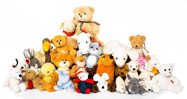group of stuffed animals - speelgoedbeest stockfoto's en -beelden