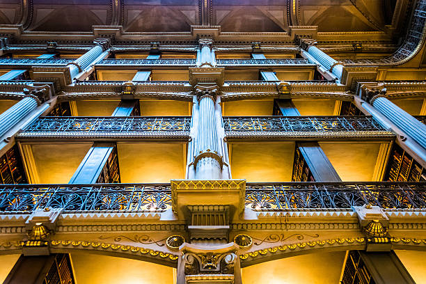 Upper levels of the Peabody Library in Mount Vernon, Baltimore, stock photo