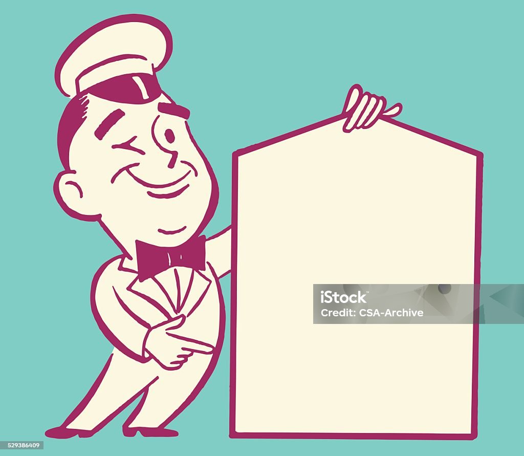Serviceman sosteniendo en blanco signo - arte vectorial de Servicio libre de derechos