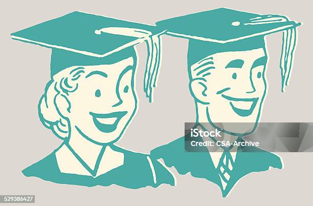 Male And Female Graduate Stock Illustration - Download Image Now - Illustration, Smiling, Achievement