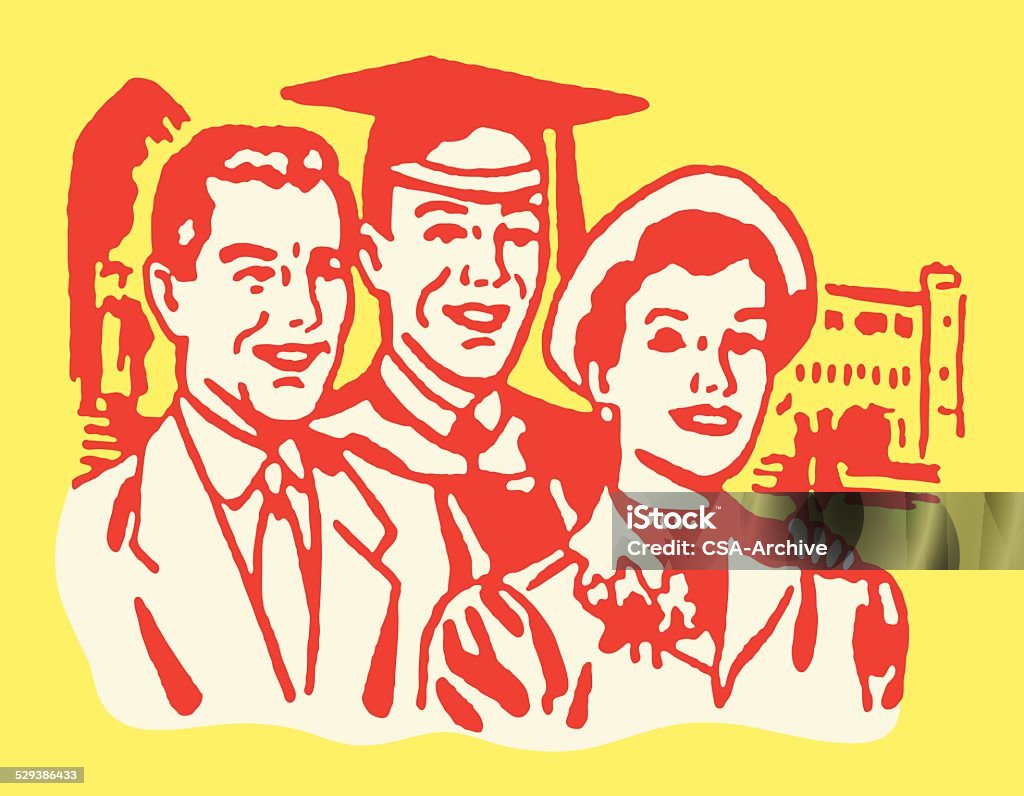 Macho Graduate con sus padres. - arte vectorial de Graduación libre de derechos