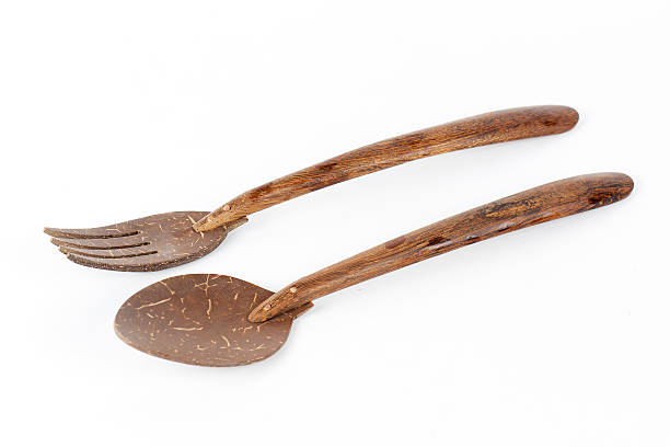 istock Fork and Spoon made of coconut wood 529396764