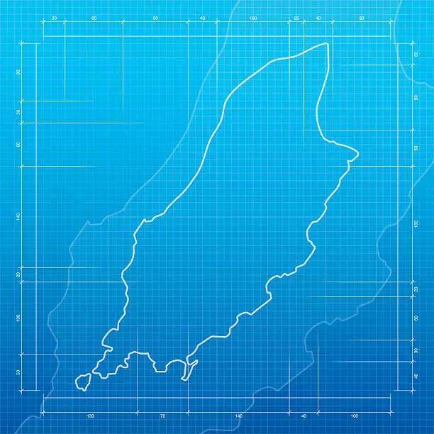 Vector illustration of Isle of Man map on blueprint background