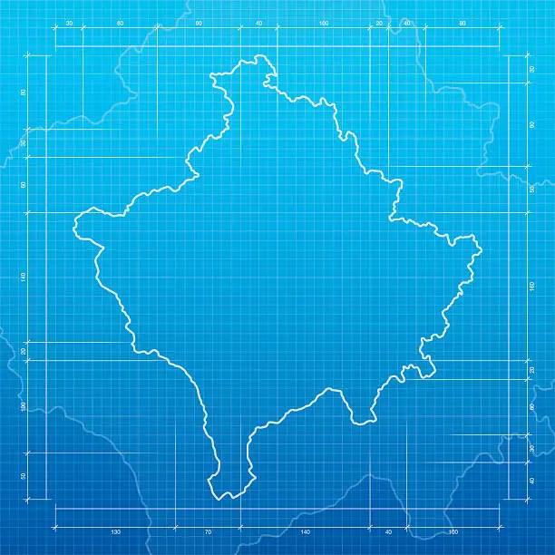 Vector illustration of Kosovo map on blueprint background