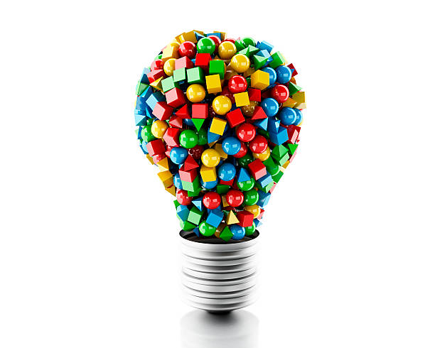 istock 3d Light lamp with geometric and colorfull shapes. 529400300