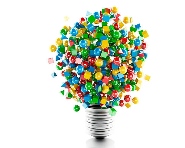 istock 3d Light lamp with geometric and colorfull shapes. 529400318