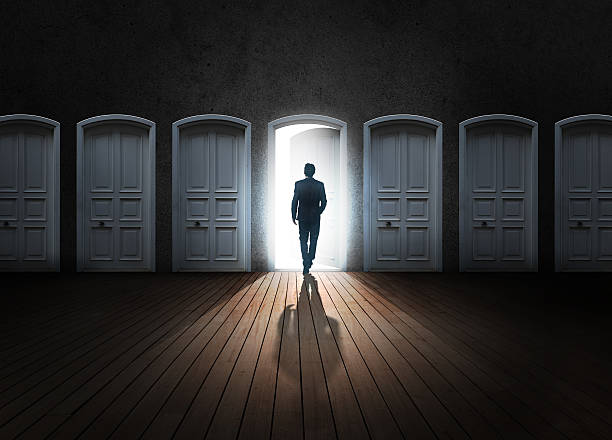 Businessman choosing door for the future