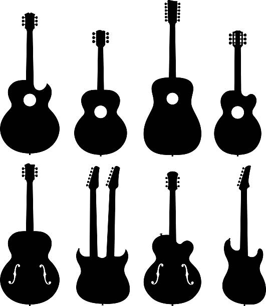 ilustrações, clipart, desenhos animados e ícones de conjunto de silhuetas de guitarra - modern rock