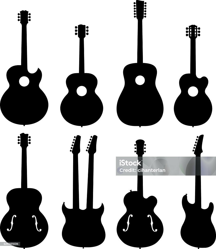 Guitar Silhouettes Set Vector Illustration Of Various Types Of No Brand Guitar Silhouettes Guitar stock vector