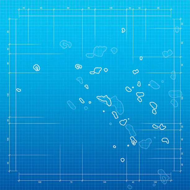 Vector illustration of Marshall Islands map on blueprint background