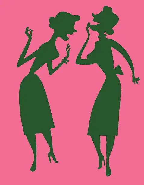 Vector illustration of Silhouettes of Two Women Talking
