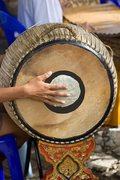 Photo of Drummer in a traditional thai musical band