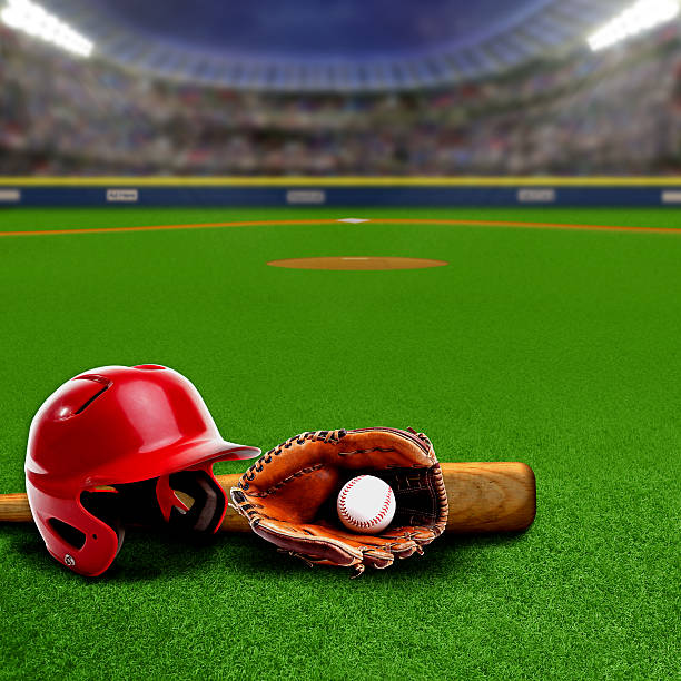 stadio di baseball con attrezzature e spazio copia - baseball stadium fan sport foto e immagini stock