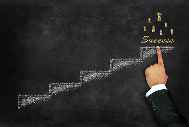 istock Businessman showing success steps on blackboard 529402853
