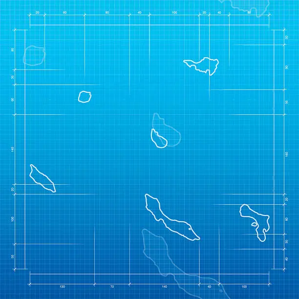 Vector illustration of Netherlands Antilles map on blueprint background