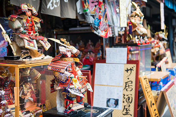 Asakura - Japan , 18 February 2016 :: Antique dolls japanese style shop, samurai