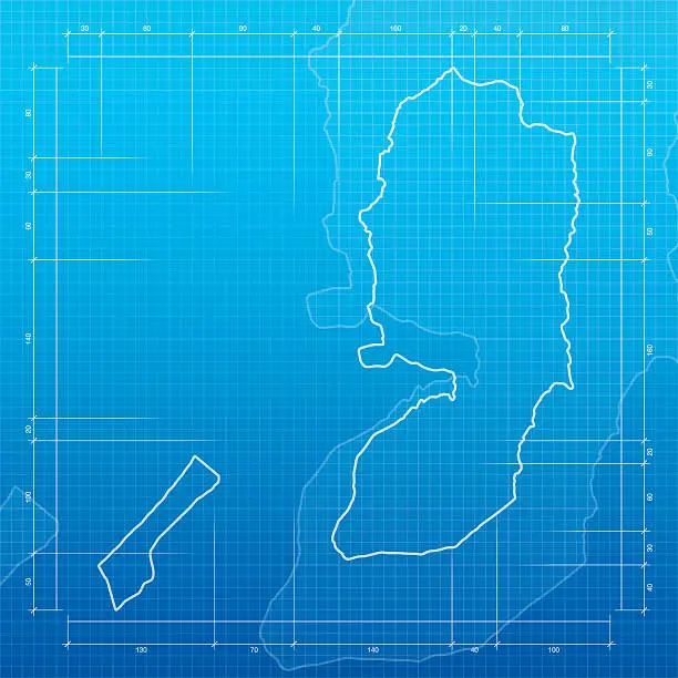 Vector illustration of Palestinian Territories map on blueprint background