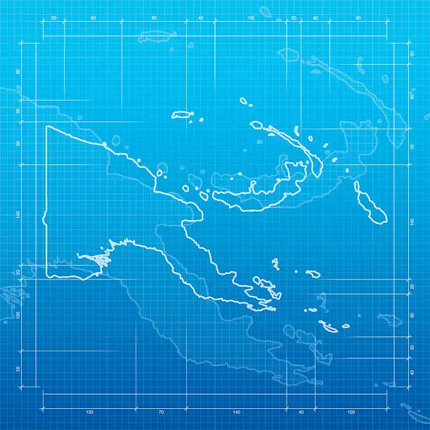 Vector illustration of Papua New Guinea map on blueprint background