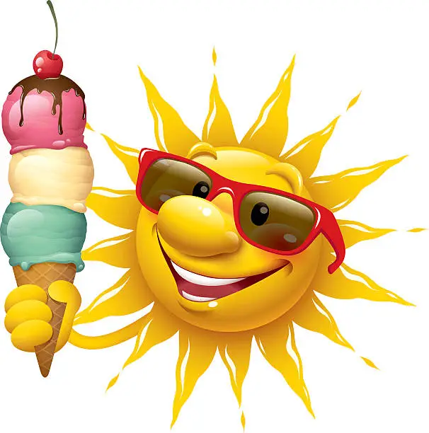 Vector illustration of Cartoon Sun - Ice Cream Cone