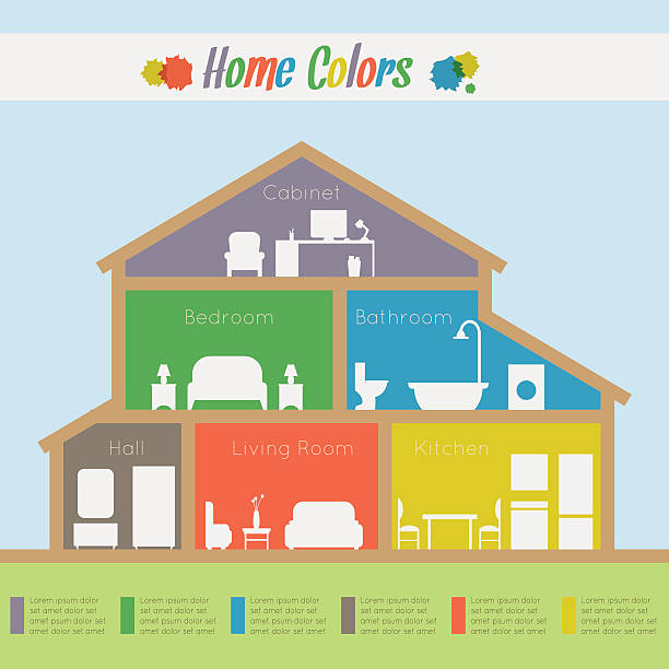 인포그래픽 홈화면 색상 - basement house home interior residential structure stock illustrations