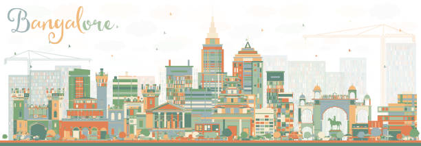 ilustraciones, imágenes clip art, dibujos animados e iconos de stock de resumen bangalore ciudad con edificios de color. - india bangalore contemporary skyline