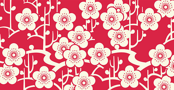 Plum blossom Plum blossom,after the abstraction and artistic processing.Because of the shape is similar (5 petals),they can also be used as peach petals and cherry blossom petals. cherry flower pattern stock illustrations