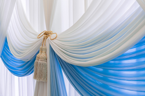 Luxury sweet white and blue curtain and tassel