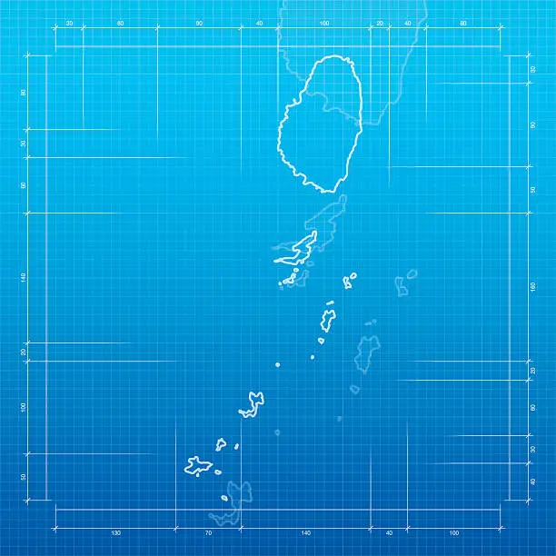 Vector illustration of Saint Vincent and the Grenadines map on blueprint background