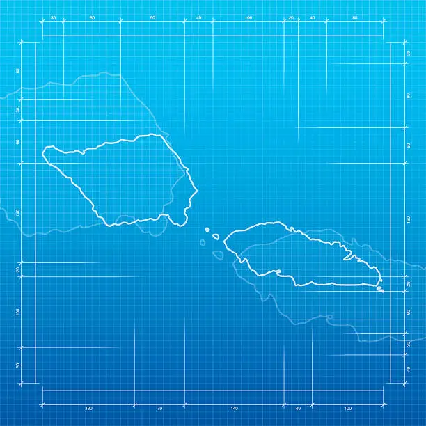 Vector illustration of Samoa map on blueprint background