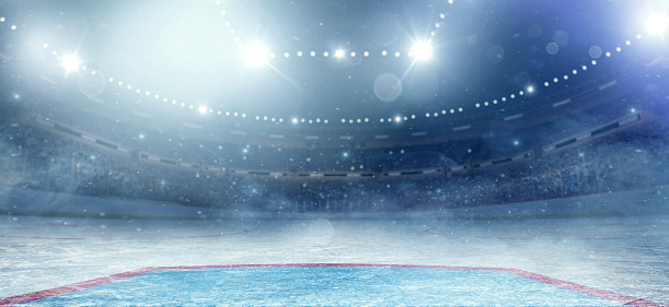 Professional hockey stadium arena in indoors stadium full of spectators