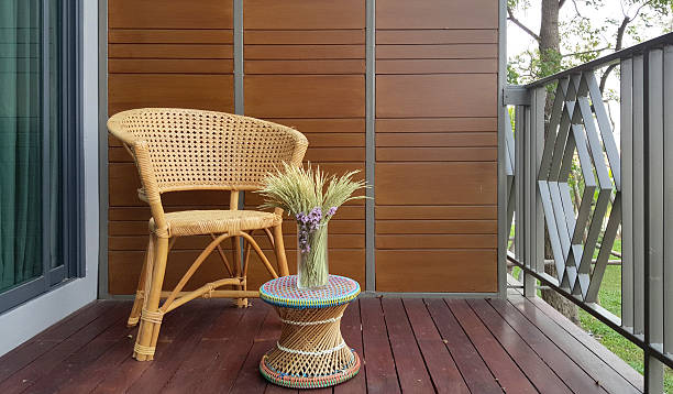 istock wicker chair on the balcony 529407352