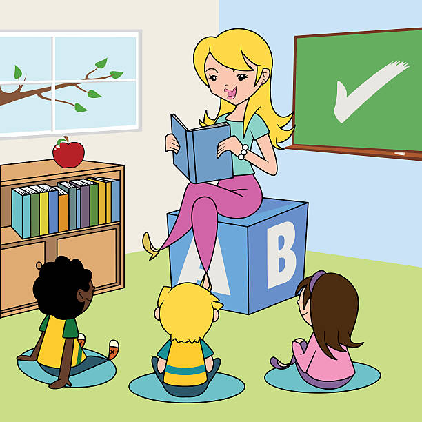 ilustraciones, imágenes clip art, dibujos animados e iconos de stock de profesor de lectura para niños - window book education symbol